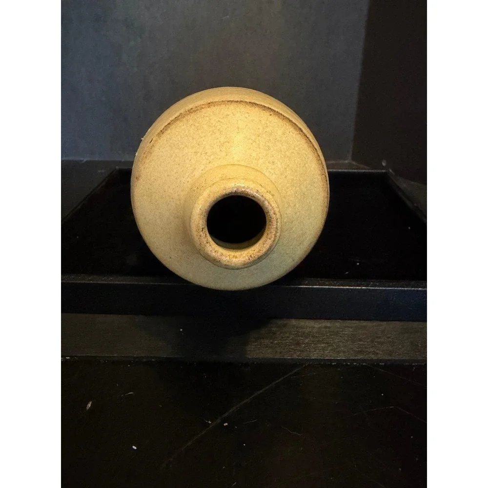 Antique Pottery Bud Vase Tan Glazed Stoneware Textured Base 6.25
